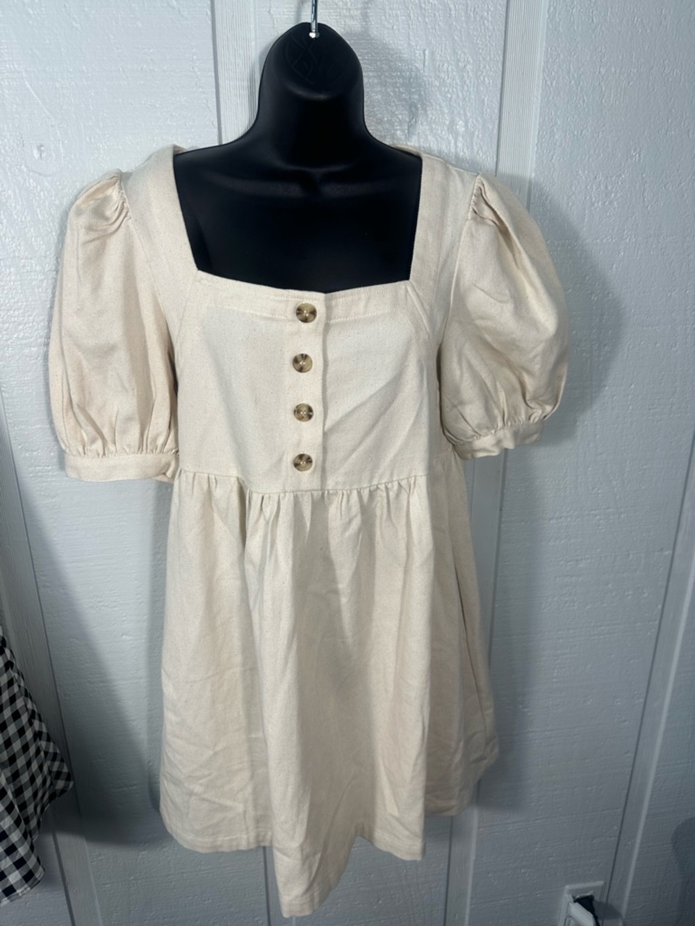 Flying Tomato Beige Denim Dress Size Medium EUC - Picture 3 of 7